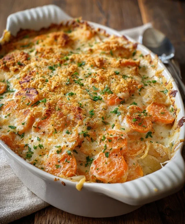 Cheesy Garlic Carrot Gratin – Creamy, Sweet & Savory