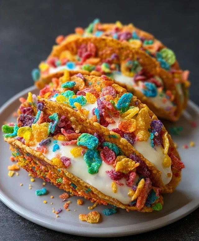 Fruity Pebbles Cheesecake Tacos