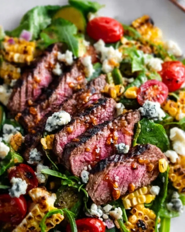 Balsamic Steak Gorgonzola Salad with Grilled Corn