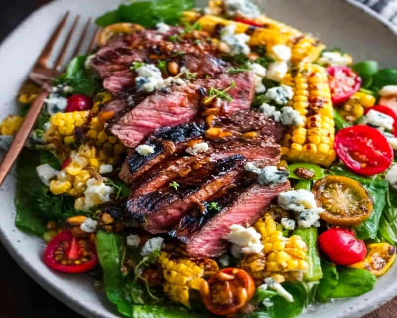 Balsamic Steak Gorgonzola Salad with Grilled Corn