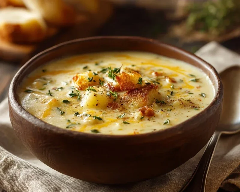 Hearty Cheddar Garlic Herb Potato Soup Recipe