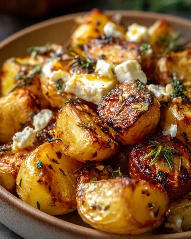 Roasted Potatoes with Baked Feta and Garlic