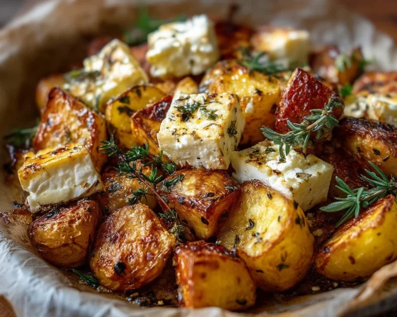 Roasted Potatoes with Baked Feta and Garlic