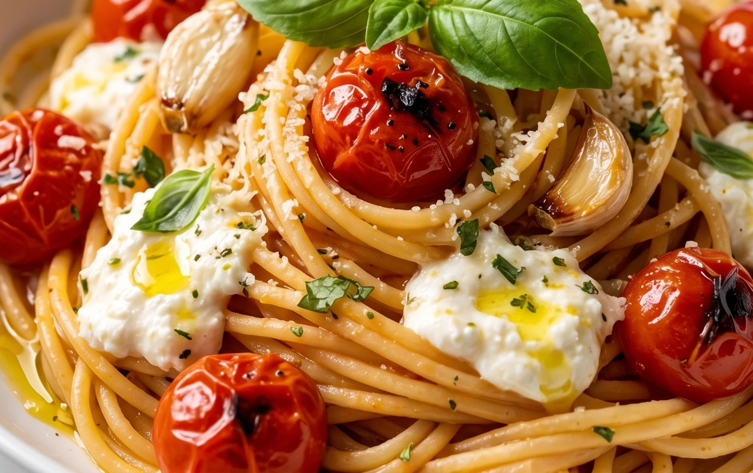 Roasted Tomato and Garlic Ricotta Pasta