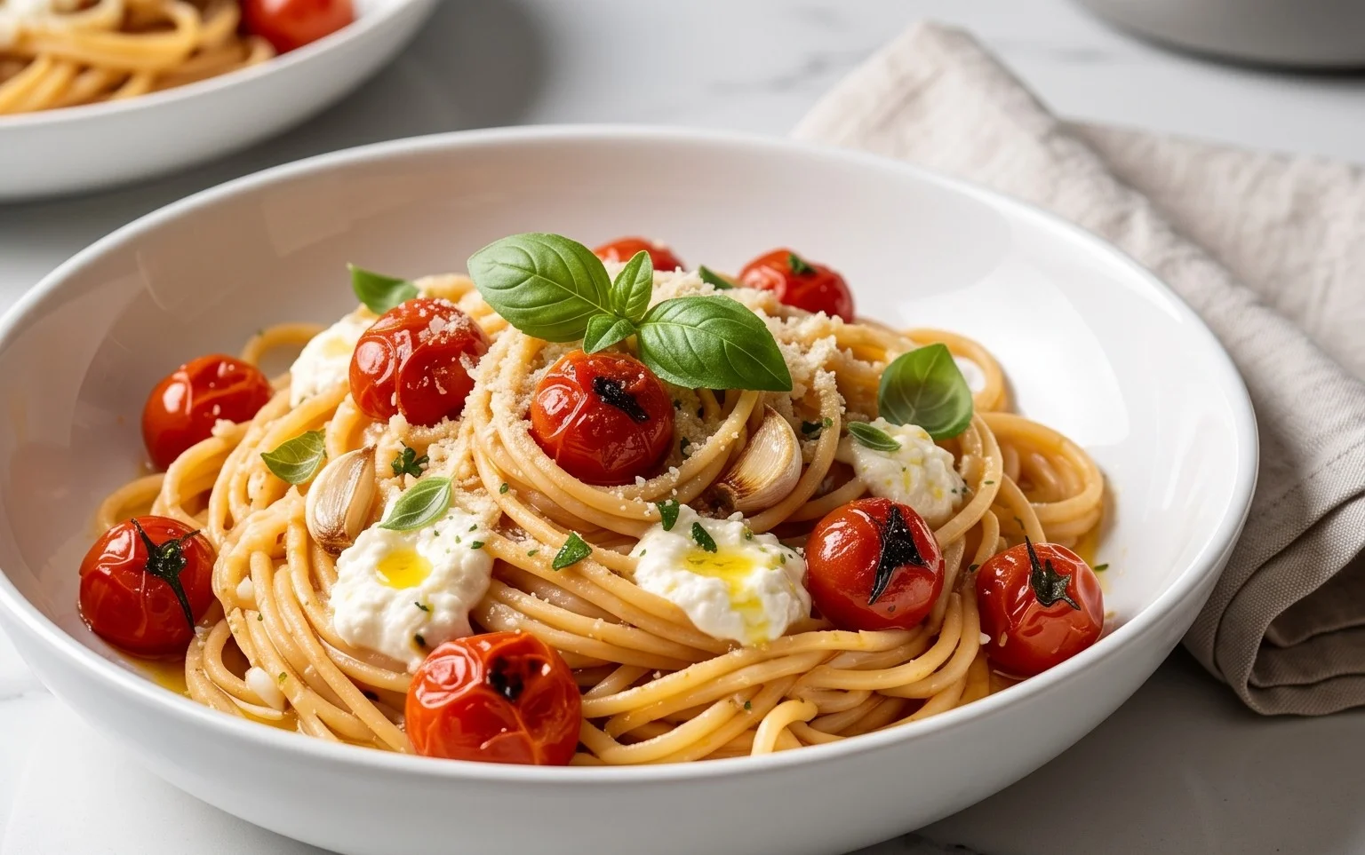 Roasted Tomato and Garlic Ricotta Pasta