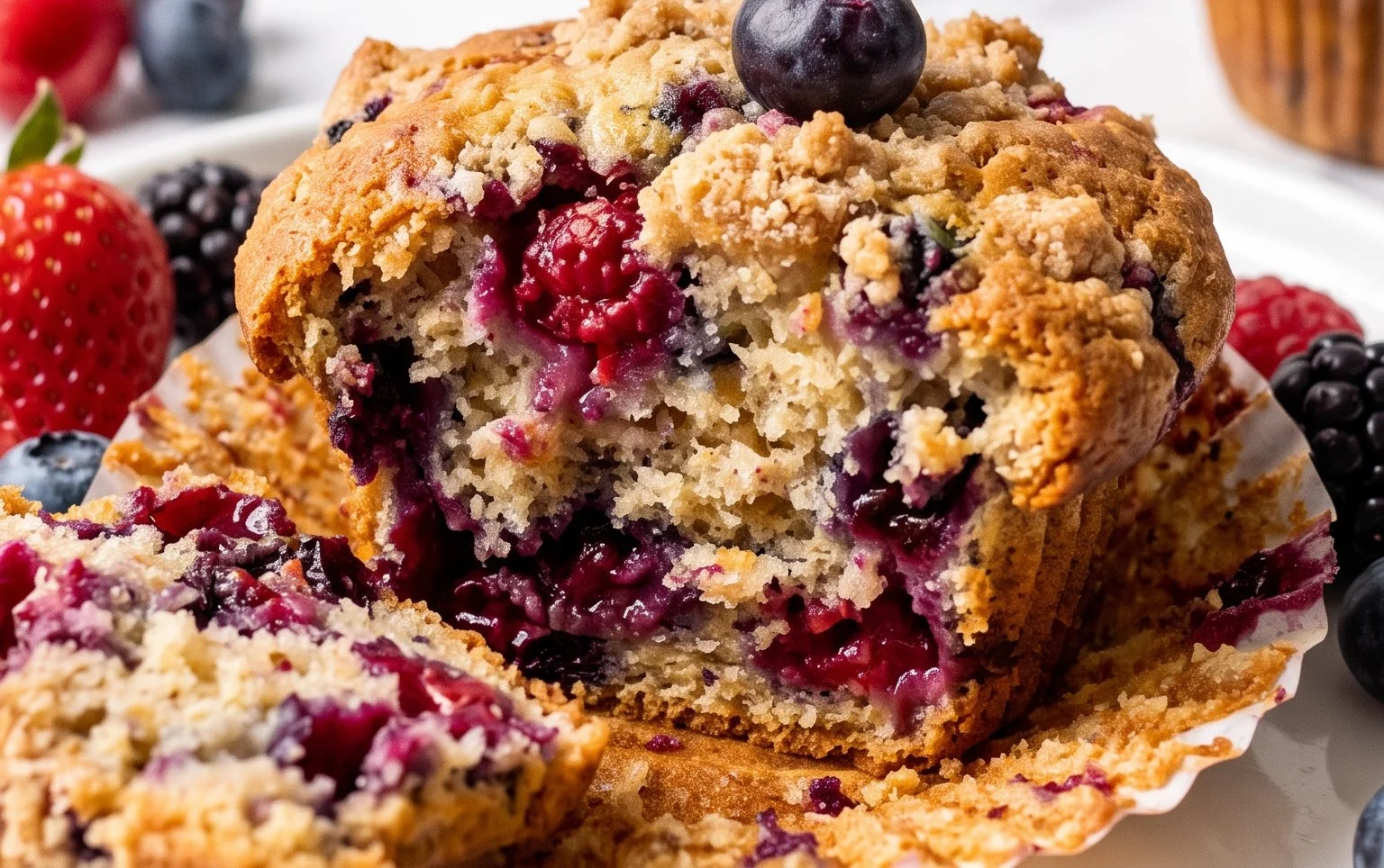 Bakery Style Mixed Berry Muffins | with Frozen Berries