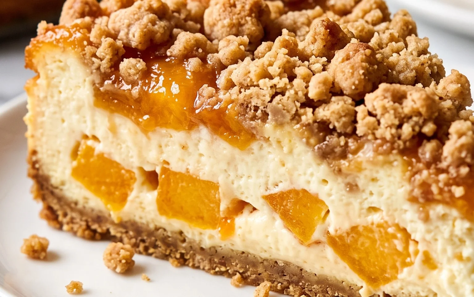 Peach Cream Cheese Cake with Streusel Topping