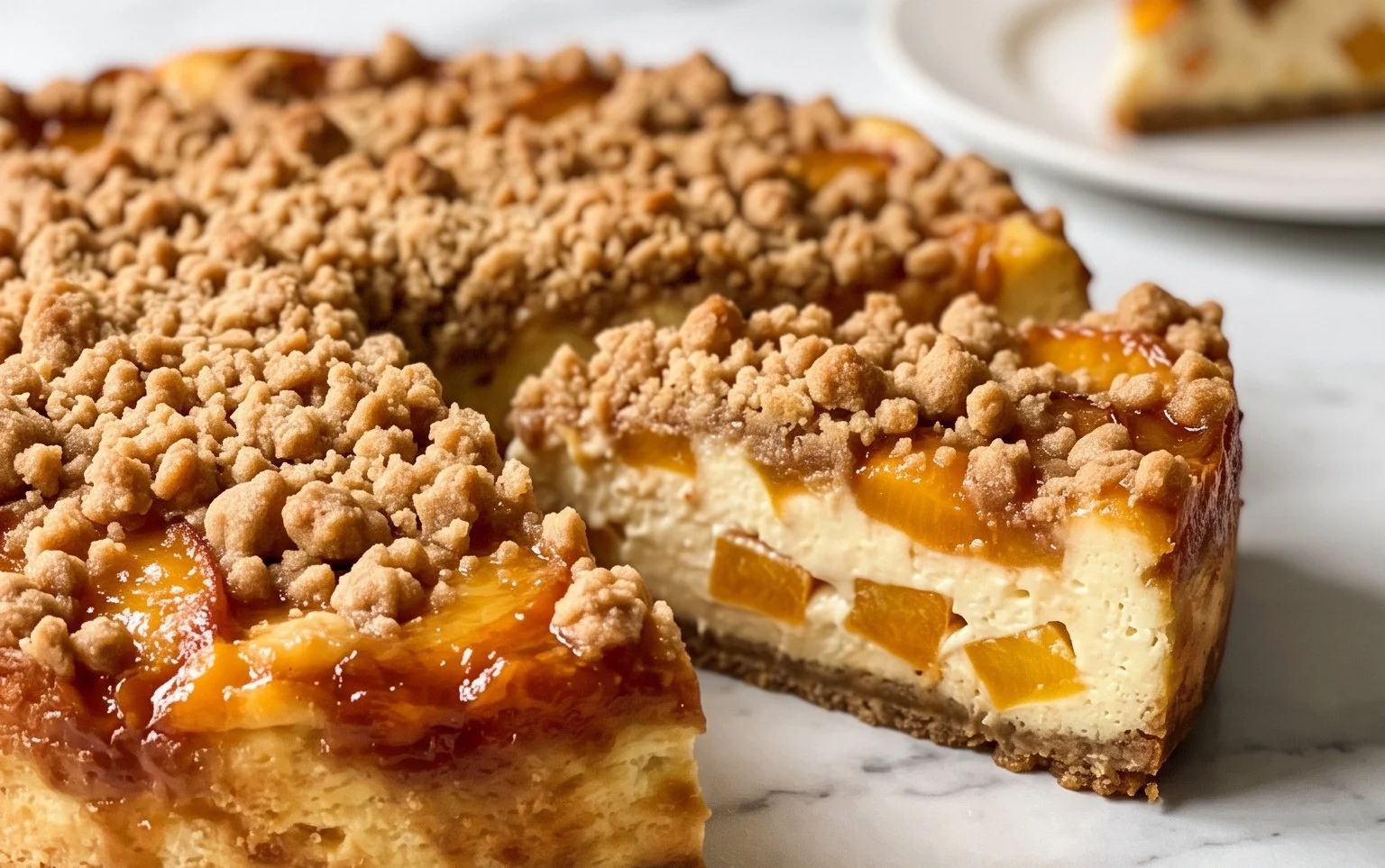 Peach Cream Cheese Cake with Streusel Topping