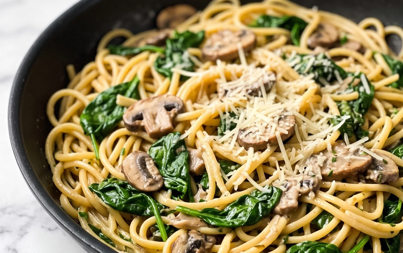 Parmesan Spinach Mushroom Pasta Skillet