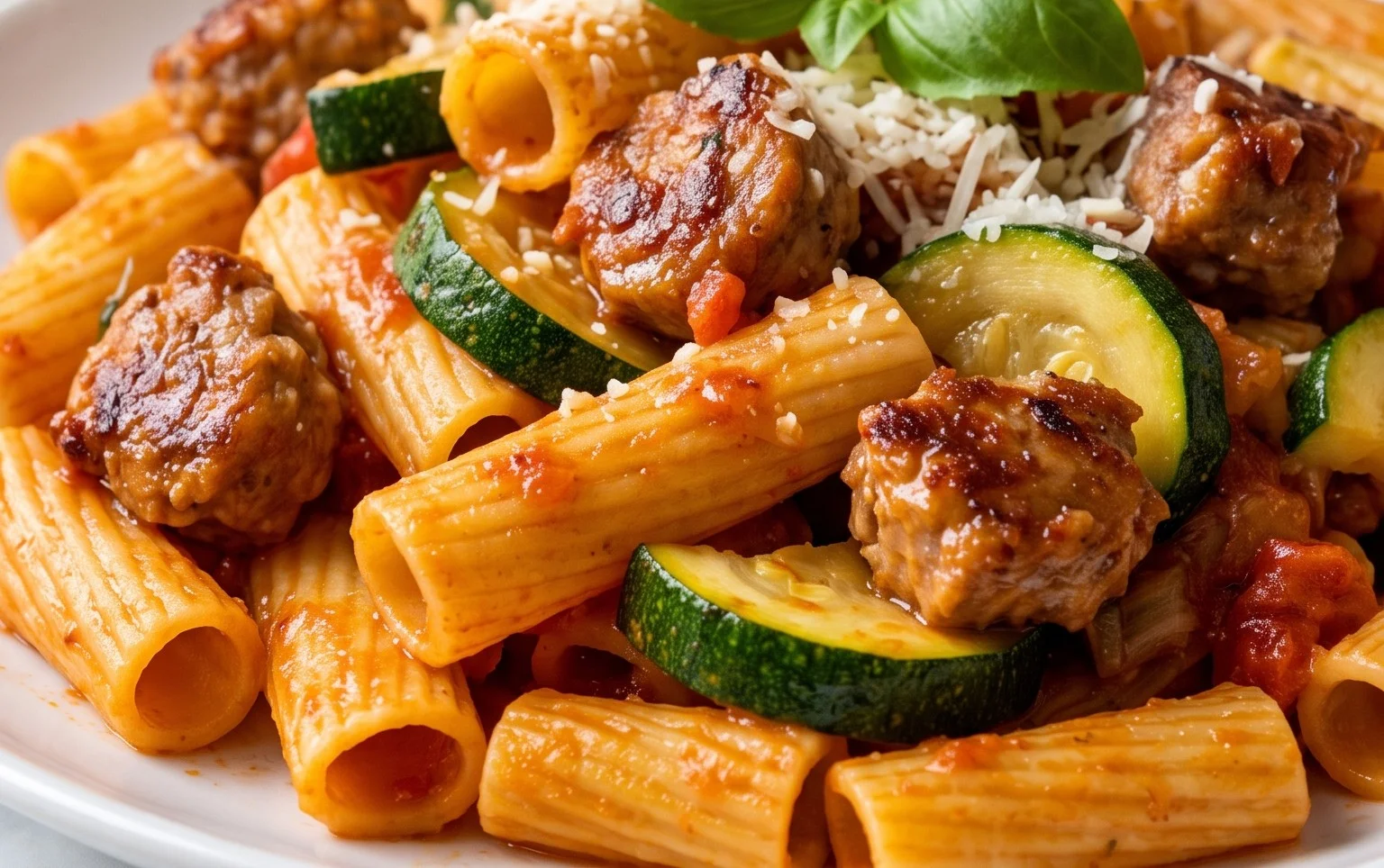 Rigatoni with Sausage, Tomatoes, and Zucchini