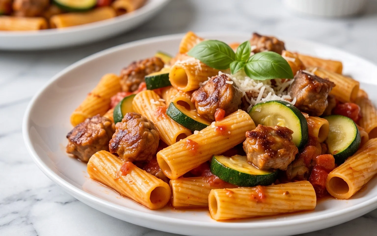 Rigatoni with Sausage, Tomatoes, and Zucchini