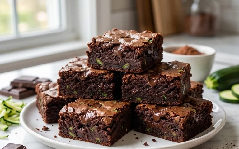 Fudgy Dark Chocolate Zucchini Brownies Recipe