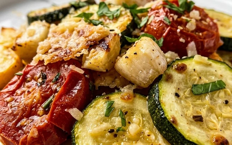 Roasted Garlic-Parmesan Zucchini, Squash and Tomatoes